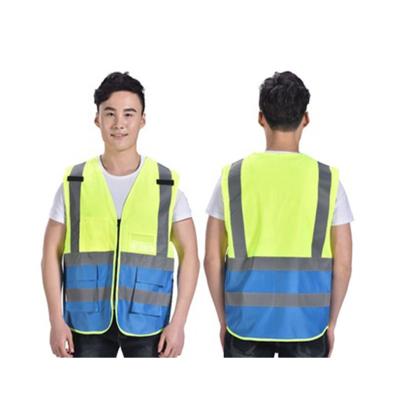 China 2 Tone High Visibility Reflective Safety Reflective Vest Reflective Vest Multi Pockets Workwear Safety Vest for sale