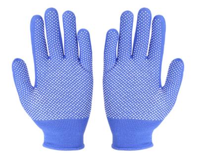 China Anti-Slip Black/Blue Nylon Cotton Knitted Safety Work Gloves for sale