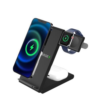 China Multi Foldable Smart Watch 3 in 1 Wireless Fast Charger 15W Charging Dock for iPhone for airpods for iwatch for sale