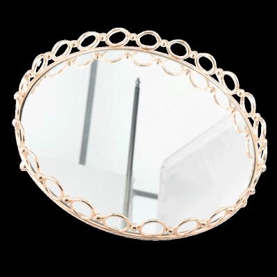 China Custom Morden Metal Mirror Jewelry Tray Circle Decoration Home Decor Serving Tray Food Cookie Gift Tray for sale