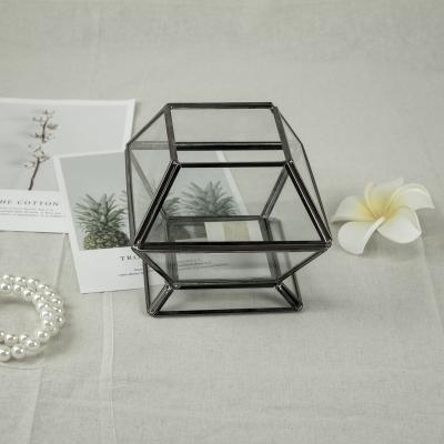 China OEM Luxury Custom Handmade Factory Metal Glass Jewelry Organizer Display Plant Holder Box with Lid Gift Box for Jewelry and Green for sale