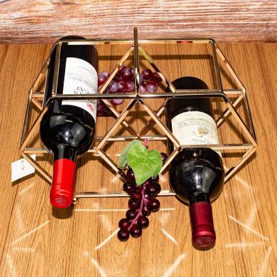 China Other Modern Metal Home Decor Wine Rack With Handle Diamond Decoration Desktop Wine Rack For 5 Bottles for sale