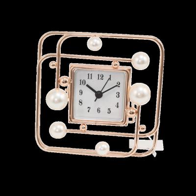 China Antique Modern Home Decoration Metal Style Desk Table Clocks Vintage Pearl Decoration Clock Watches for sale