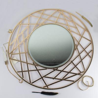 China Art Decor New Style Modern Iron Wire Round Wall Mirror Gold Home Decor Decorative Mirror For Living Room for sale