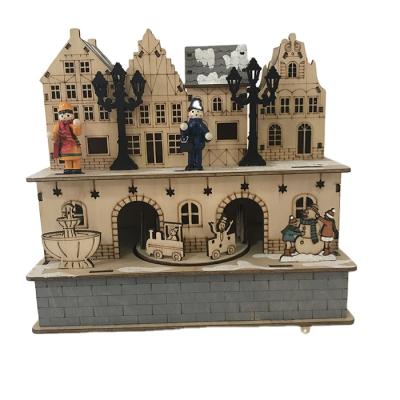 China Larger Christmas Decor Chirstmas Decor Christmas Ornament Supplies Wooden Castle with Light for Home Decoration for sale