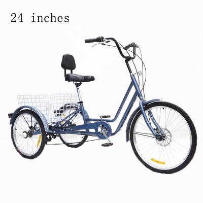 China 2023 New Adult Passenger Tricycle 24 Inch 3 Wheeled Low Step Through Steel Frame Cargo Basket Pedal Multicolor Bicycle Electric Tricycle for sale