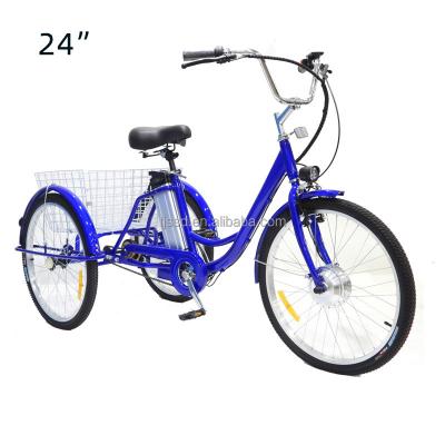 China Cargo 24 Inch Tricycle 350W Motor 3 Wheel Electric Bicycle Trike Adult Cargo Bikes With Basket for sale