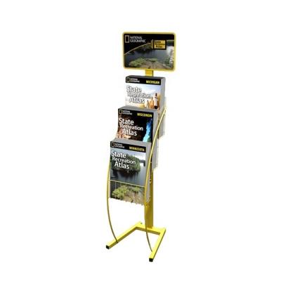 China Magazine Customized Floor Standing 150cm Height Metal Magazine Display Racks Catalog Brochure 3 Tiers Display Stand for sale