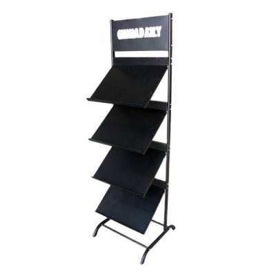 China Newspaper Customized Removable Floor Standing Adjustable Metal Rack For Newspaper 4 Tiers Magazine Display Rack for sale