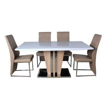 China Filipino Popular Top High Gloss PANEL MDF Dining Table Set for sale