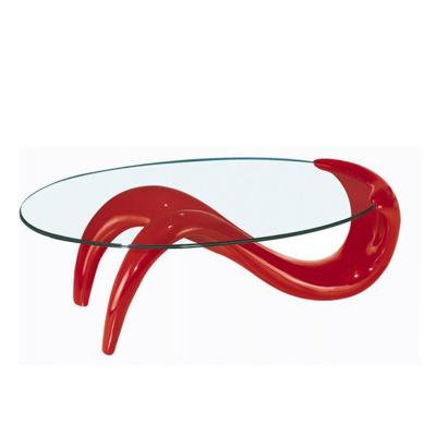 China Very Popular Oval Shaped Glass Coffee Table UK Mermaid Coffee Table With Fiberglass Bases for sale