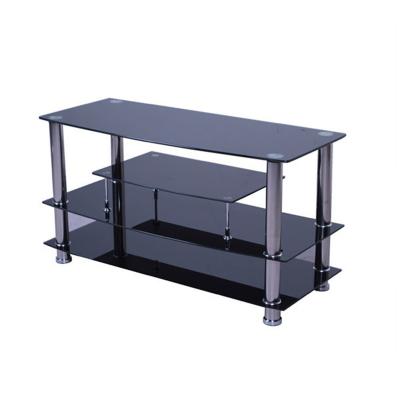 China Economic Single Black Glass TV Stand Show Model TV Stand With Stainless Steel Leg for sale