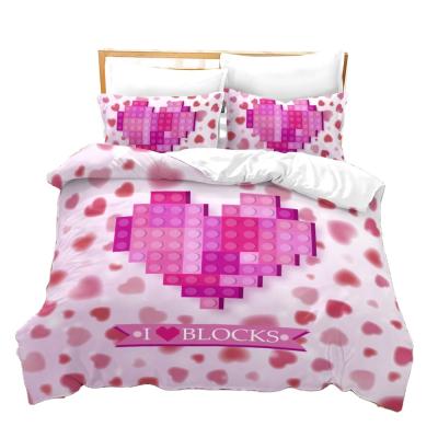 China Nondisposable Cartoon Kid Bedding Set For Boys And Girls Block Quuzzle Pattern Quilt Comforter Cover Set for sale