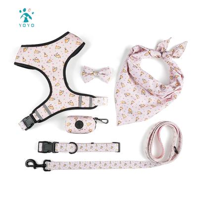 China Thoughtful Custom Design Dog Harness with Collar Leash Bow Tie and Bandana Set for sale