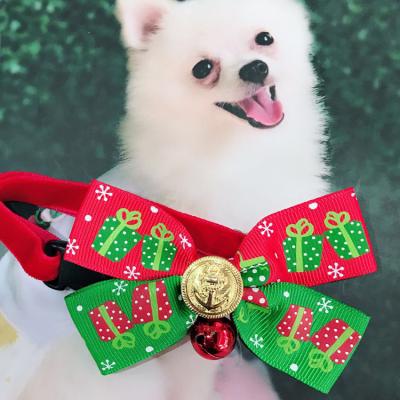 China 2021 JEWELED New Christmas Holiday Pet Cat Dog Collar Bow Tie Fashion Dog Tie Collar With Bell for sale