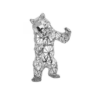 China Europe Park Mall Abstract Decorative Geometric Art Metal Bear Statue Life Size Stainless Steel Standing Bear Sculpture for sale