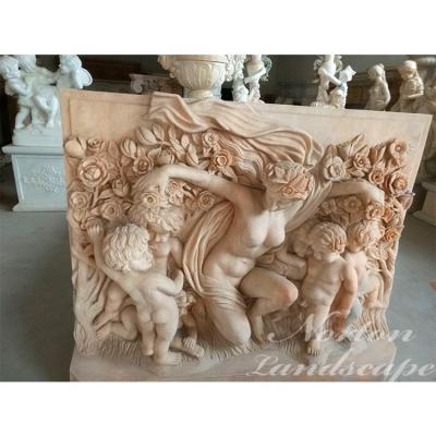 China Modern High Quality Hand Carved Relief Stone Red Nude Marble Sunset Woman And Children Relief Sculpture For Sale for sale