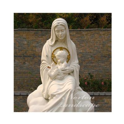 China Modern Outdoor White Marble Sculpture Religion Garden Decoration Virgin Mary Baby Statue Sitting Stone And Jesus Figure For Sale for sale