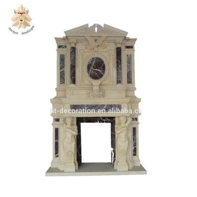 China Contemporary Large Double Tiered Free Standing Luxury Natural Stone Marble Fireplace Mantel For Home Use for sale