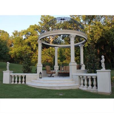 China Modern white marble gazebo with iron roof used for garden NTMG-048LI for sale