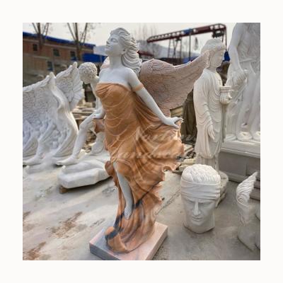 China Modern custom large colorful marble stone angel art statues sculpture for garden decoration for sale