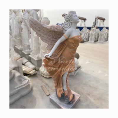 China Beautiful Decor Modern Life Size Granite Garden Angel Wing Statue Female Marble Sculpture For Sale for sale