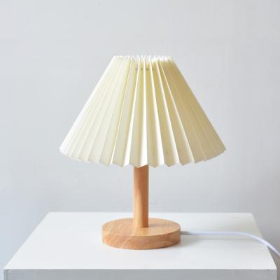 China Modern Decorative INS Style Desk Lamp Mini Retro Pleated Shade Wood Bedside Desk Lamp Table Lights For Home for sale