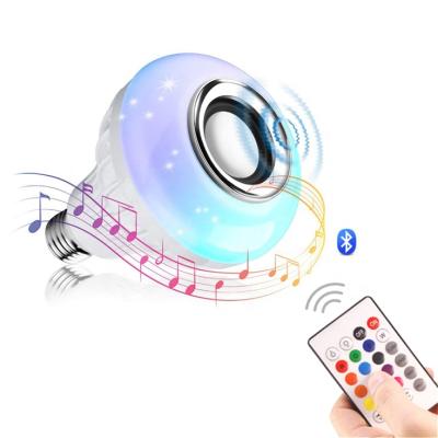 China Modern Wireless Audio 24 Keys Dimmable Music Player Light Bulb 220V 12W LED Light Lamp E27 Smart RGB RGBW BT Speaker Remote Controller for sale