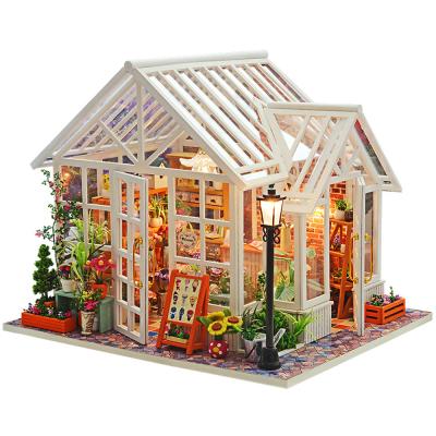 China DIY TOY Dollhouse Miniature Small Wooden Creative Toys Florist Dollhouse Sosa Dollhouse Decoration Gifts for sale