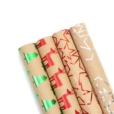 China Biodegradable Shiny Hot Stamping Creative Star Elks Pattern Wrapping Papers Gift Wrapping Papers Christmas Tree Gift Decoupage Paper for sale