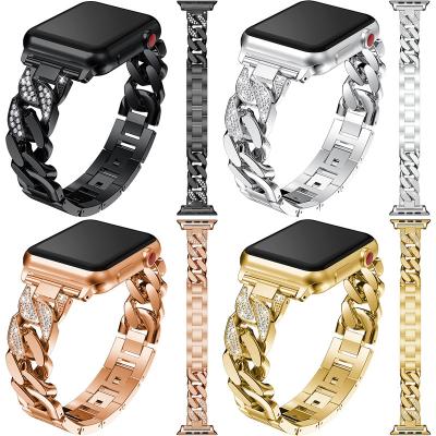 China Metal Watch Band Metal Watch Strap Luxury Diamond Bracelet Band 40mm For Apple Watch Chain Strap 44mm for sale