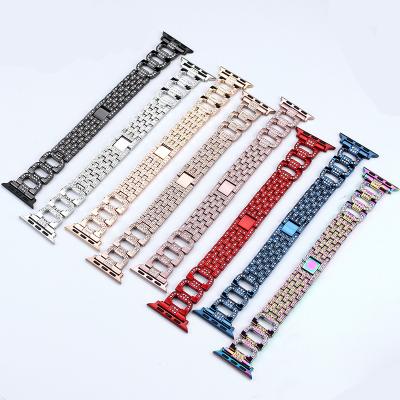 China Metal Watch Band New Fashion D Shape Buckle Diamond For Apple Watch Series 6 Metal Stainless Steel Watch Strap Watch Bands for sale