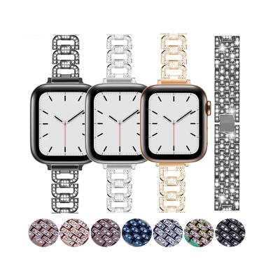 China Luxury Shiny Thin 14mm Metal Watch Band Women Style Diamond Smart Watch Bands For Apple Watch Band Series 6 Strap for sale