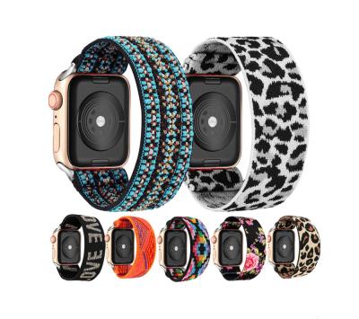 China For Apple Watch Series 6/SE/5/4/3 Series 6/SE/5/4/3 Adjustable Stretch Solo Buckle Printing Strap Nylon Bohemian Elastic Band For Apple Watch for sale