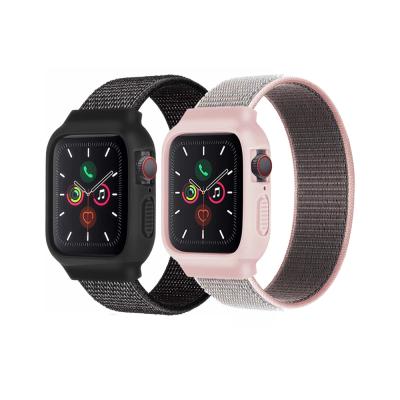 China Nylon Fabric Sport Solo Loop Watch Band For Apple Watch 40mm 44mm Strap With Protector Case for sale