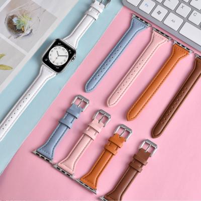 China Leather Newcomers Fashion Smart Watch Silm Leather Band Strap For 42mm Apple Watch Band Se Series 6 for sale