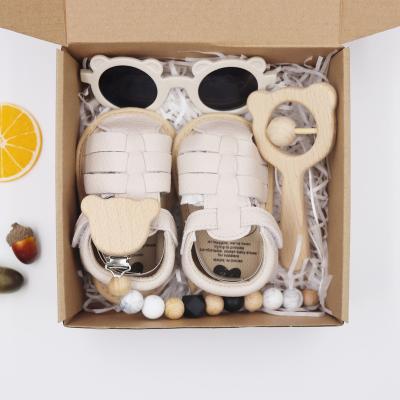 China Other baby shoe sandals summer fashion sunglasses pacifier chain teether 2022 rattle box newborn gift set for sale