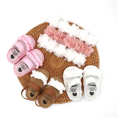 China Soft Unique Hotel and Resort Cotton Fabric Flower Lace Baby Shoe Headband Gift Set Sandals for 18 Months Shower Gift Box Shoe Girl Toddler for sale