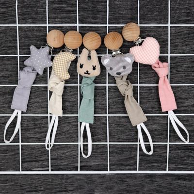 China BPA Free Breathable Adorable Bear Canvas Fabric Pacifier Chain Clip With Cartoon Shape Baby Animal Dummy Clip for sale