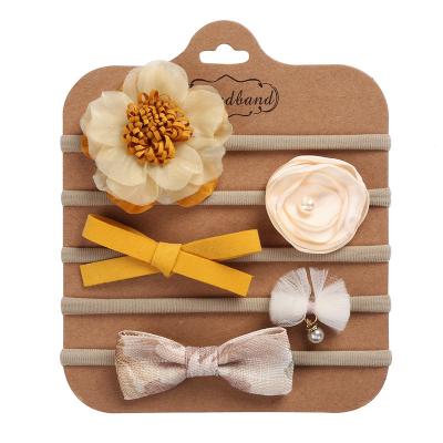 China Soft Luxury Baby Headband Set Floral Hair Band Wrap Elastic Head Flower Lovely Fit All Bow Knot Toddler Gift Set Flower Flower for sale