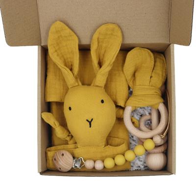 China Soft Toy 100% COTTON BABY Rabbit Soothing Chew Beads Pacifier Chain Baby Gift Set Customized Towel Beech Ring Rabbit Ear Teether for sale