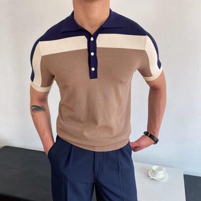 China Wholesale New Design Anti-wrinkle 2022 Patchwork Knit Short Sleeve Contrast Color Men's Slim Polo Shirt for sale