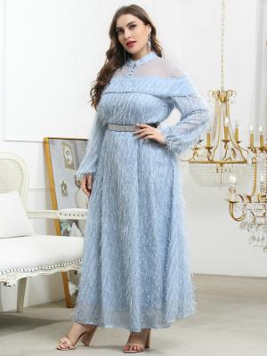 China New Viable Women Plus Size Clothing Dress Ultra Wide Maxi Dresses Blue Dress For Women for sale