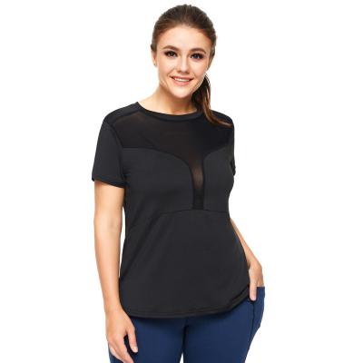 China New autumn and winter QUICK DRY sexy mesh loose fit yoga short round neck shirt top wholesale plus size for women's sports ative wear for sale