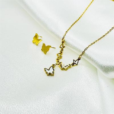 China Other HC Fashion Butterfly Shell Jewelry Set Personality Clavicle Necklace With Cute Butterfly Stud Earrings Factory Outlet Jewelry for sale