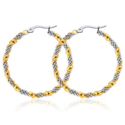 China Vintage Gold/Mixed Color/Around Large Round Twist Women's Stainless Steel Hoop Earrings Pendientes Hoop Earrings For Women for sale