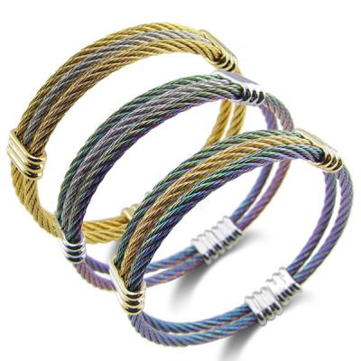 China Vintage Multi Design Twisted Wire Bangles Stainless Steel Bracelets Vintage Colorful Men's Jewelry for sale