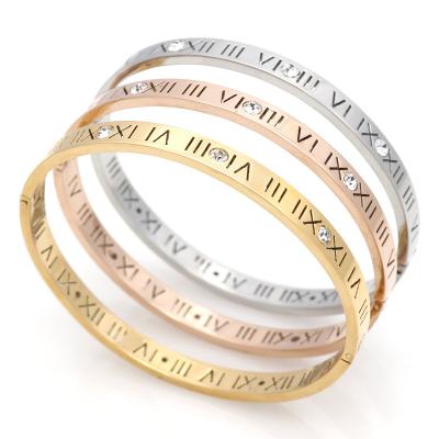 China Top Factory Price Stainless Steel Jewelry Bangle Ladies Roman Numeral Bangle Set Vintage Brand Bracelet Crystal for sale