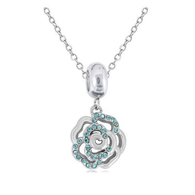 China The Other New Rose Flower Pendant Necklace Gem HC 2022 Charm Jewelry Stainless Steel Silver Color Jewelry Party Gift for sale