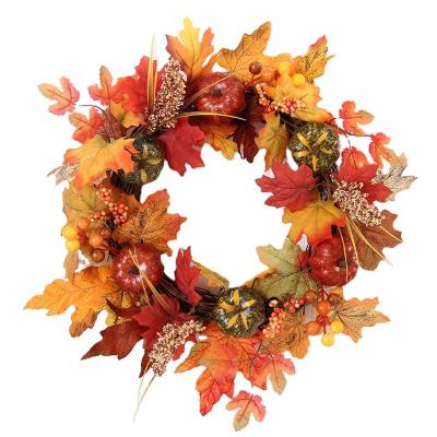 China SILK and Plastic Best Sales Product Pumpkin Berry Door Hanging Wreath With Maple Leaf For Halloween And Other Holidays for sale